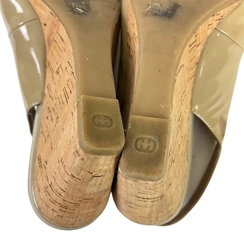 GERRY WEBER Genuine Leather Open Peep Toe Slingback Cork Wedge Shoes Sandals 38